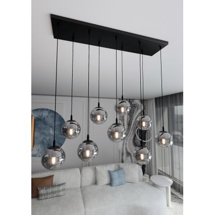 Candeeiro suspenso COSMO 9xE14/10W/230V preto/cinzento