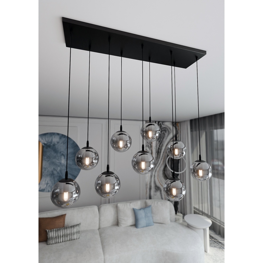 Candeeiro suspenso COSMO 9xE14/10W/230V preto/cinzento
