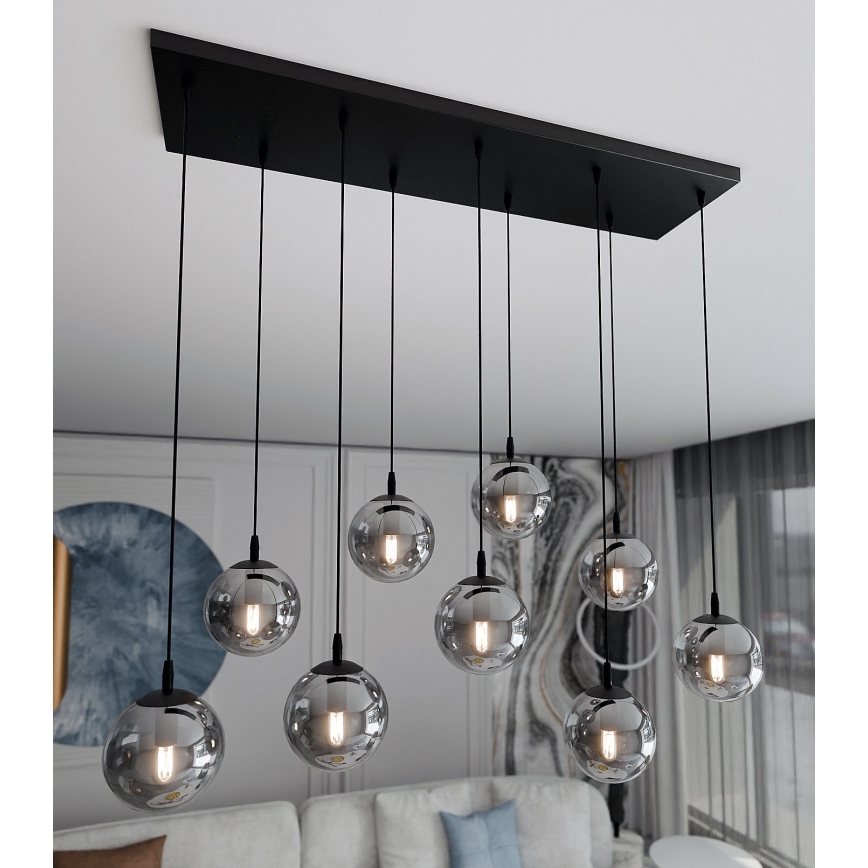 Candeeiro suspenso COSMO 9xE14/10W/230V preto/cinzento