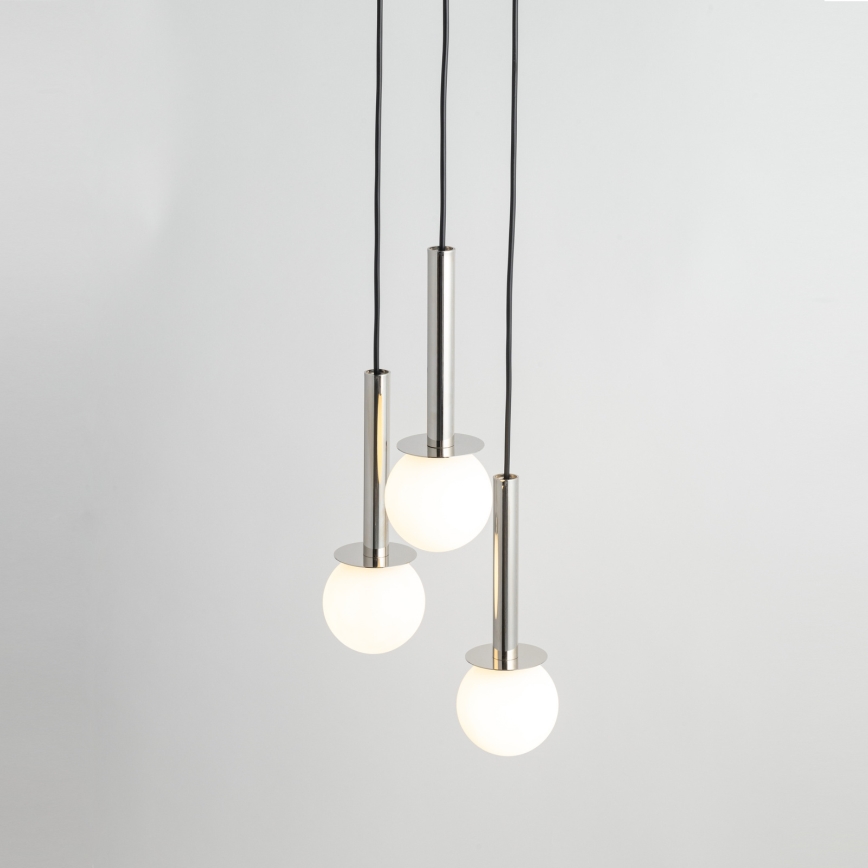 Candeeiro suspenso DAISY 3xG9/12W/230V diâmetro 27 cm cromado brilhante/preto/branco