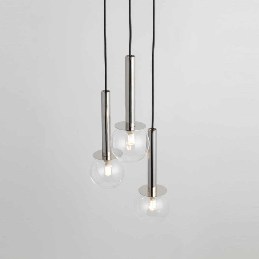 Candeeiro suspenso DAISY 3xG9/12W/230V diâmetro 27 cm cromado brilhante/preto/transparente