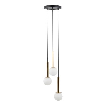 Candeeiro suspenso DAISY 3xG9/12W/230V diâmetro 27 cm dourado/preto/branco