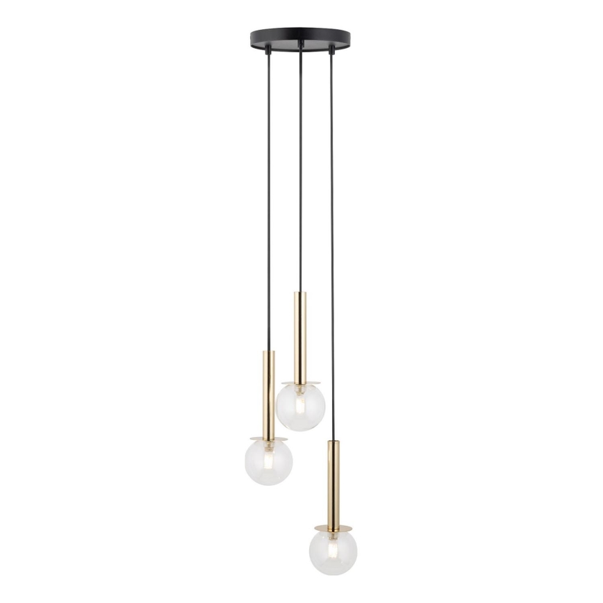 Candeeiro suspenso DAISY 3xG9/12W/230V diâmetro 27 cm dourado/preto/transparente