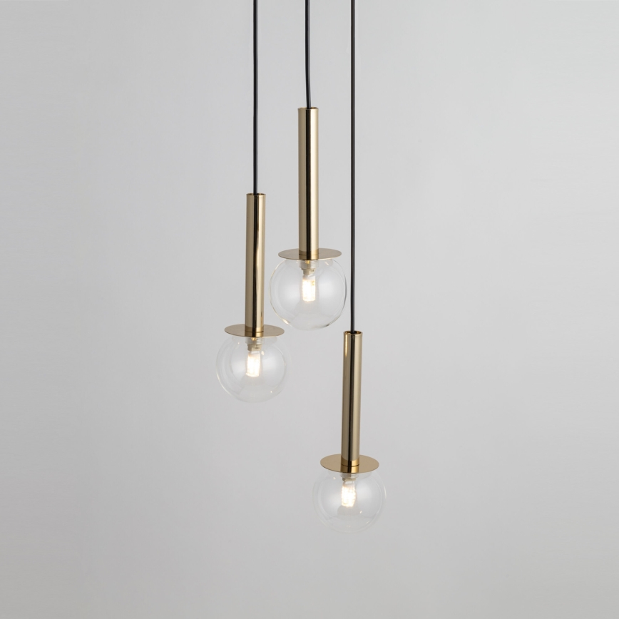 Candeeiro suspenso DAISY 3xG9/12W/230V diâmetro 27 cm dourado/preto/transparente