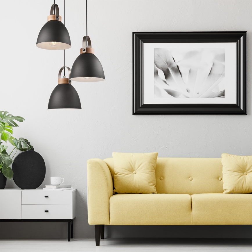 Candeeiro suspenso DANIELLE 3xE27/60W/230V faia