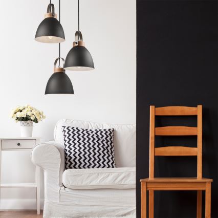 Candeeiro suspenso DANIELLE 3xE27/60W/230V faia