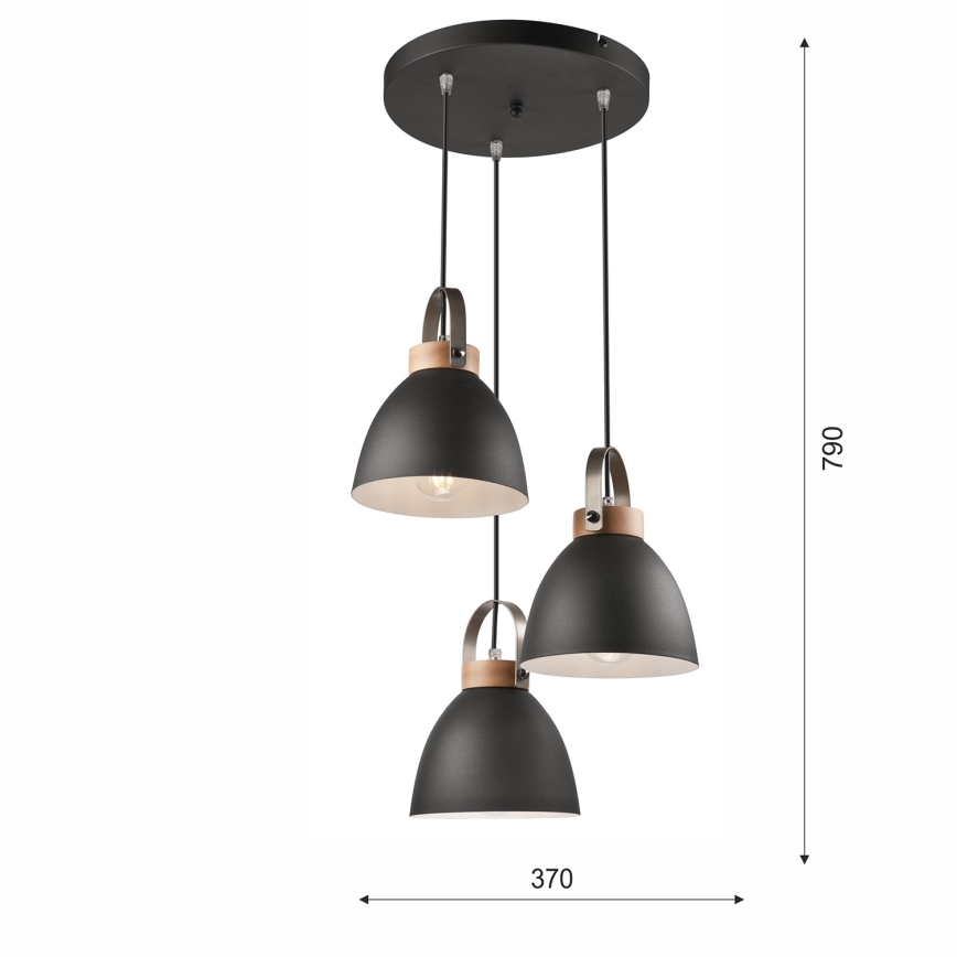 Candeeiro suspenso DANIELLE 3xE27/60W/230V faia