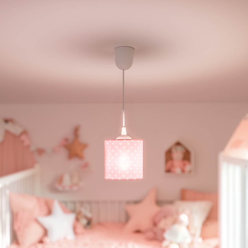 Candeeiro suspenso de criança DOTS 1xE27/15W/230V diâmetro 15 cm rosa