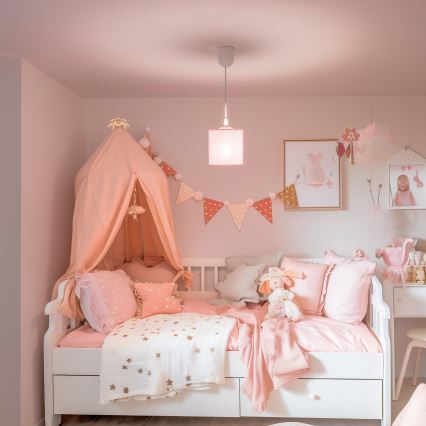 Candeeiro suspenso de criança DOTS 1xE27/15W/230V diâmetro 15 cm rosa