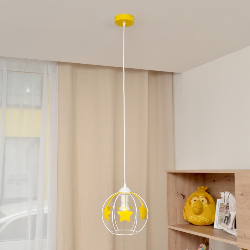 Candeeiro suspenso de criança STARS 1xE27/15W/230V amarelo/branco