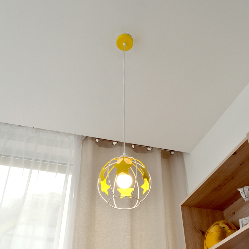 Candeeiro suspenso de criança STARS 1xE27/15W/230V amarelo/branco