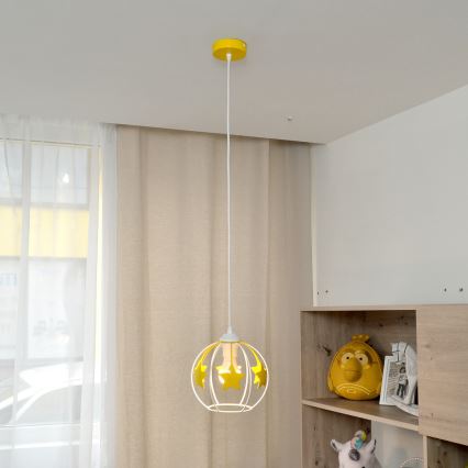Candeeiro suspenso de criança STARS 1xE27/15W/230V amarelo/branco