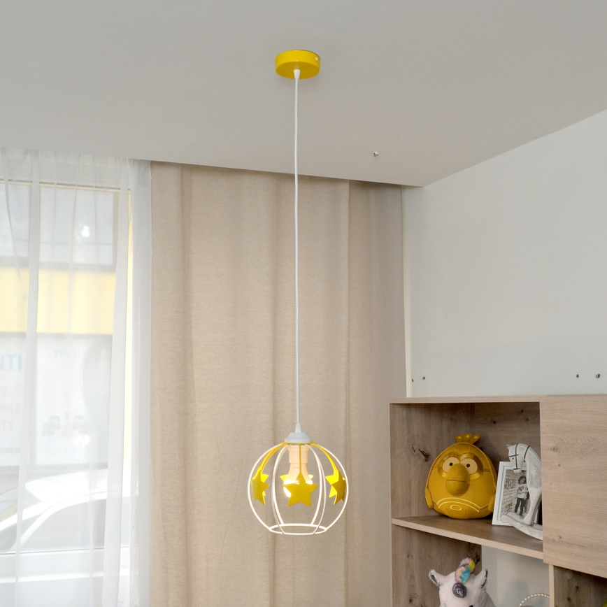 Candeeiro suspenso de criança STARS 1xE27/15W/230V amarelo/branco
