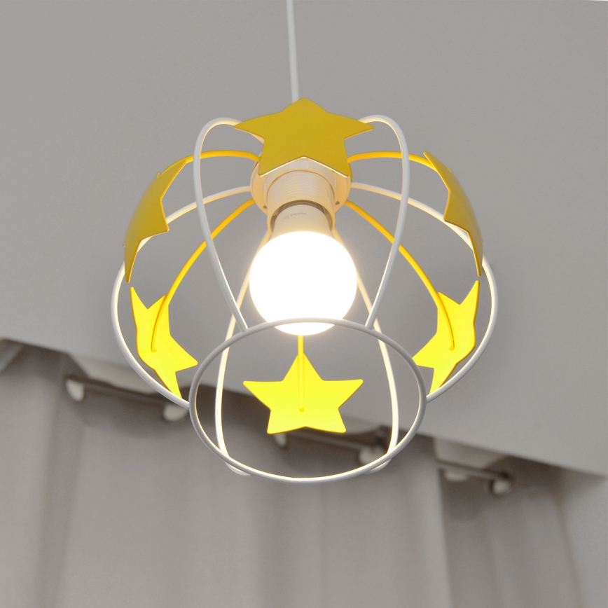 Candeeiro suspenso de criança STARS 1xE27/15W/230V amarelo/branco
