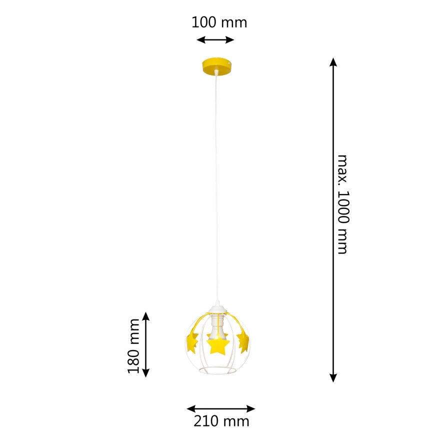 Candeeiro suspenso de criança STARS 1xE27/15W/230V amarelo/branco