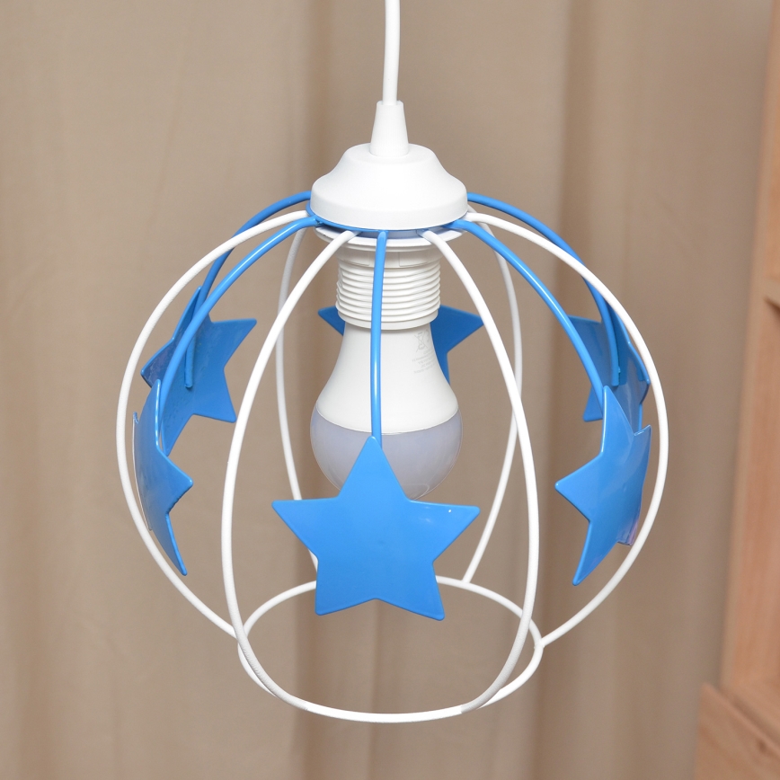 Candeeiro suspenso de criança STARS 1xE27/15W/230V azul/branco