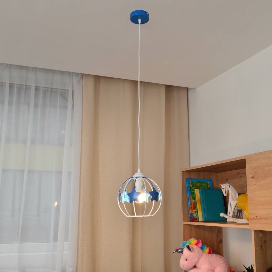 Candeeiro suspenso de criança STARS 1xE27/15W/230V azul/branco