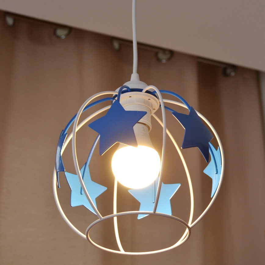 Candeeiro suspenso de criança STARS 1xE27/15W/230V azul/branco
