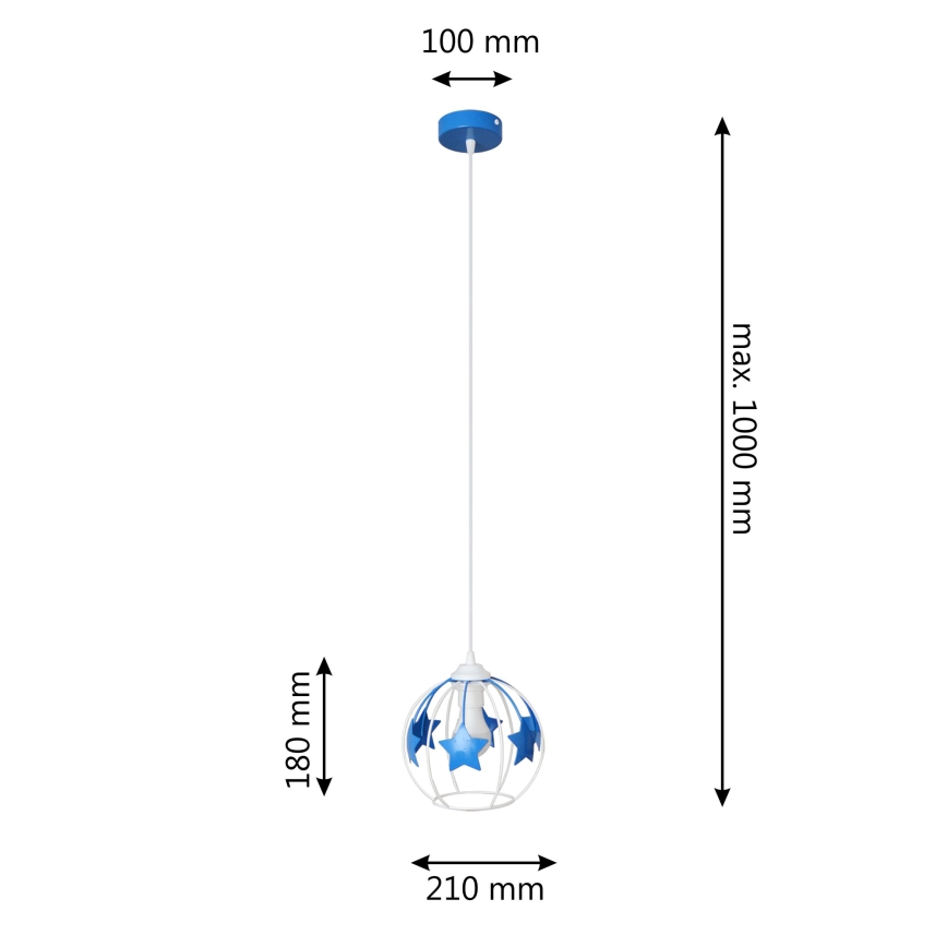 Candeeiro suspenso de criança STARS 1xE27/15W/230V azul/branco