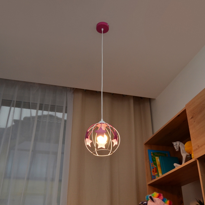 Candeeiro suspenso de criança STARS 1xE27/15W/230V rosa/branco
