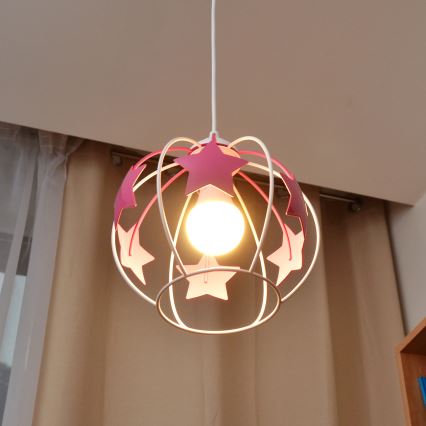 Candeeiro suspenso de criança STARS 1xE27/15W/230V rosa/branco