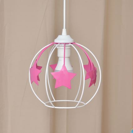 Candeeiro suspenso de criança STARS 1xE27/15W/230V rosa/branco