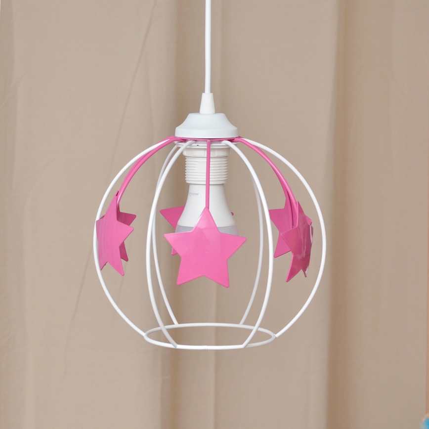 Candeeiro suspenso de criança STARS 1xE27/15W/230V rosa/branco