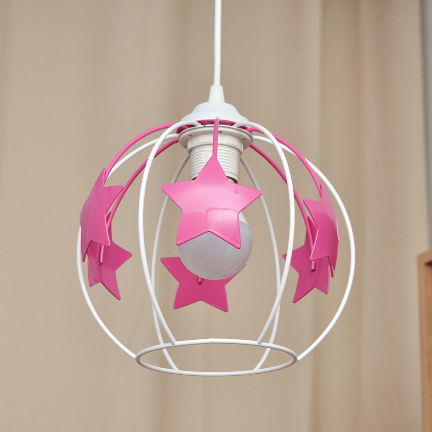 Candeeiro suspenso de criança STARS 1xE27/15W/230V rosa/branco