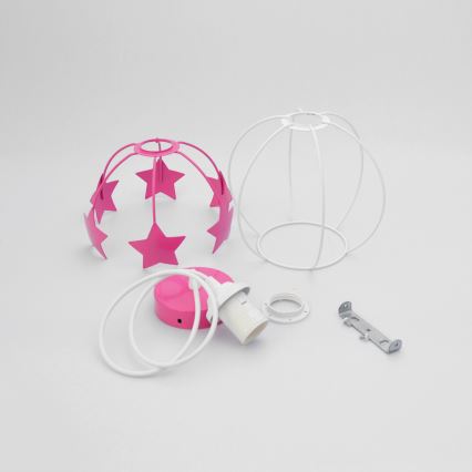 Candeeiro suspenso de criança STARS 1xE27/15W/230V rosa/branco
