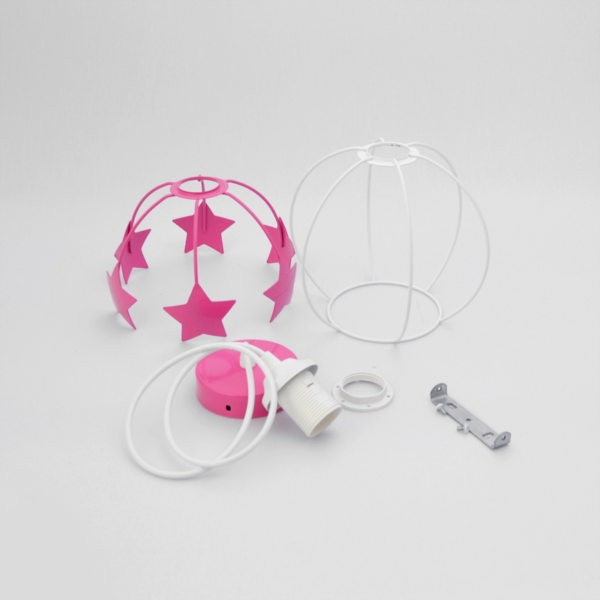 Candeeiro suspenso de criança STARS 1xE27/15W/230V rosa/branco