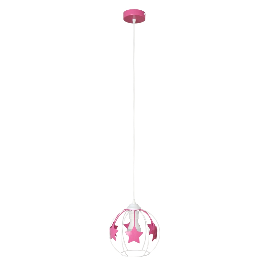Candeeiro suspenso de criança STARS 1xE27/15W/230V rosa/branco