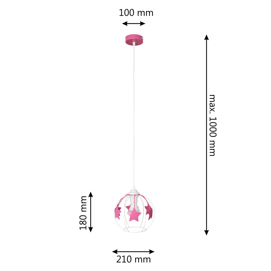 Candeeiro suspenso de criança STARS 1xE27/15W/230V rosa/branco