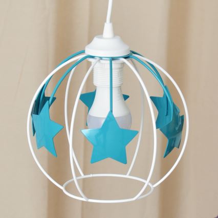 Candeeiro suspenso de criança STARS 1xE27/15W/230V turquesa/branco
