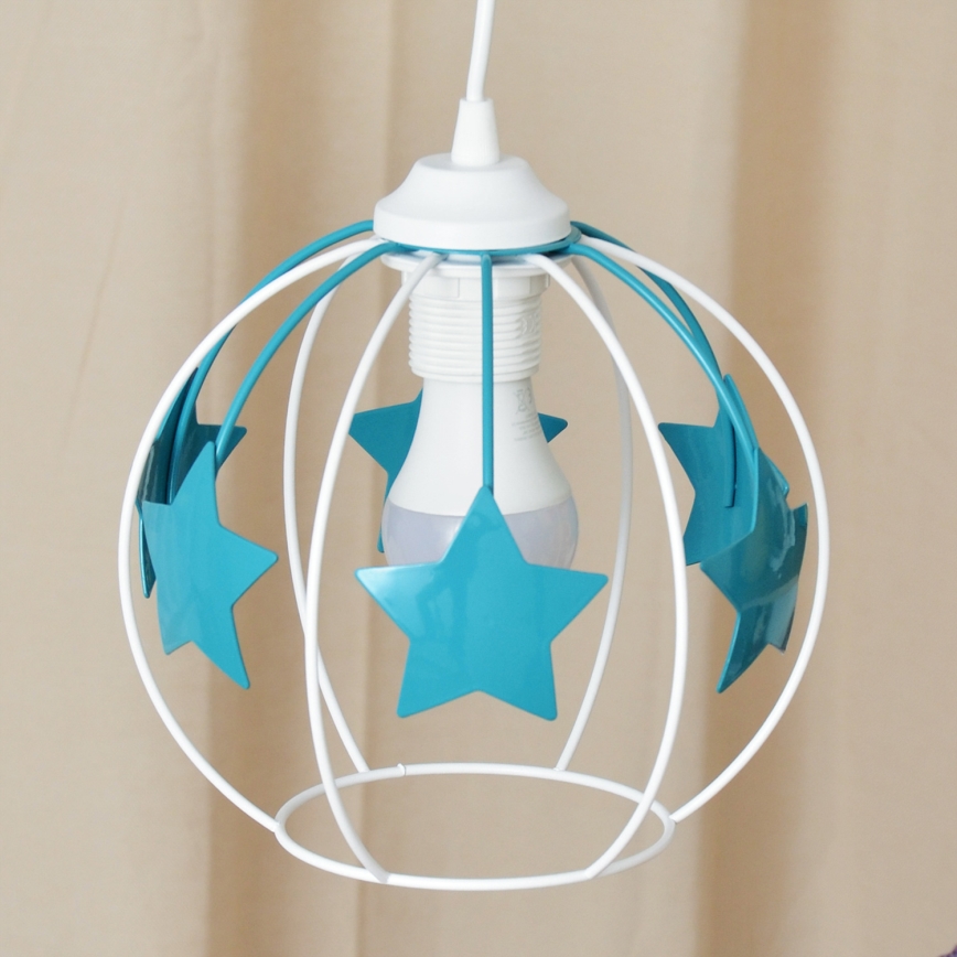 Candeeiro suspenso de criança STARS 1xE27/15W/230V turquesa/branco