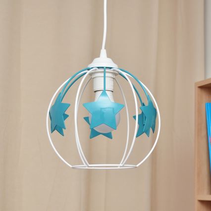 Candeeiro suspenso de criança STARS 1xE27/15W/230V turquesa/branco