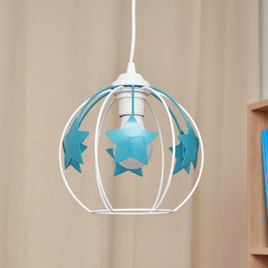 Candeeiro suspenso de criança STARS 1xE27/15W/230V turquesa/branco