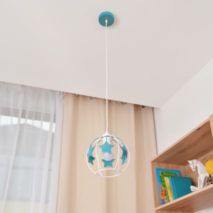 Candeeiro suspenso de criança STARS 1xE27/15W/230V turquesa/branco