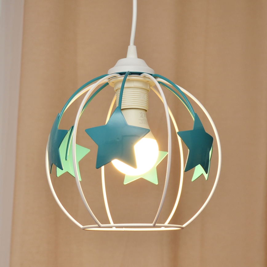 Candeeiro suspenso de criança STARS 1xE27/15W/230V turquesa/branco