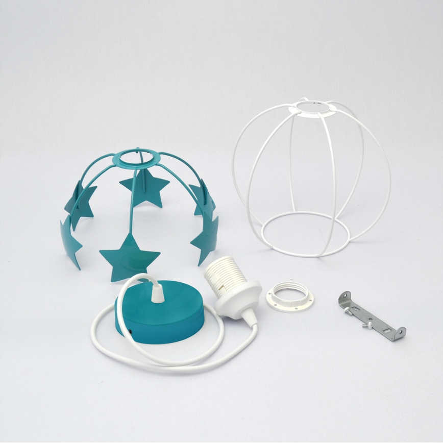 Candeeiro suspenso de criança STARS 1xE27/15W/230V turquesa/branco