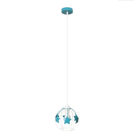 Candeeiro suspenso de criança STARS 1xE27/15W/230V turquesa/branco
