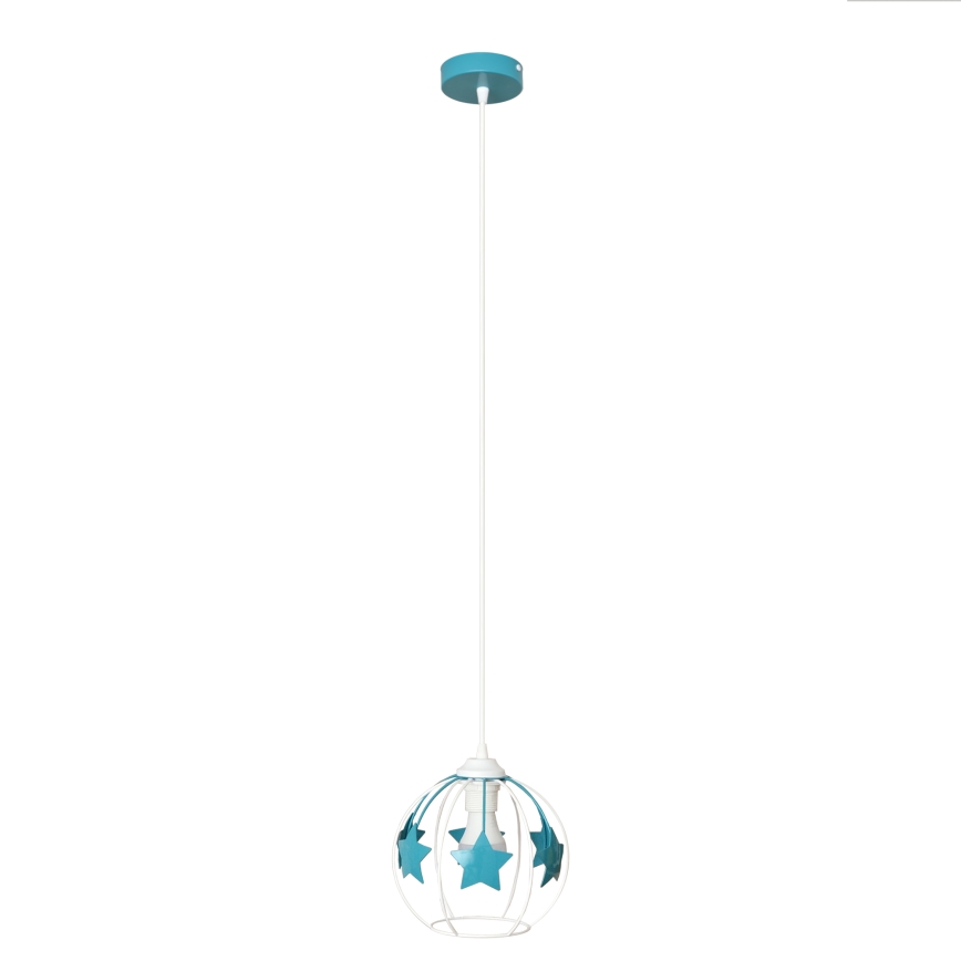 Candeeiro suspenso de criança STARS 1xE27/15W/230V turquesa/branco