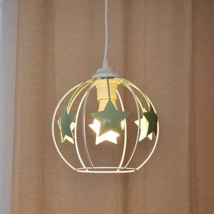 Candeeiro suspenso de criança STARS 1xE27/15W/230V verde/branco