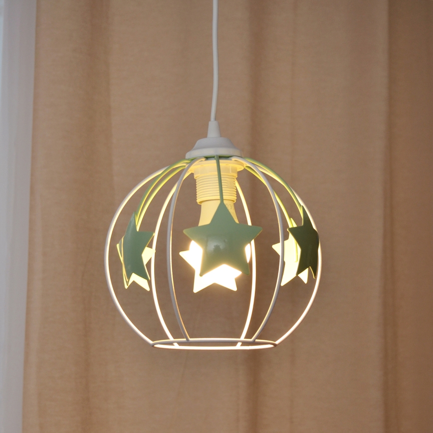 Candeeiro suspenso de criança STARS 1xE27/15W/230V verde/branco