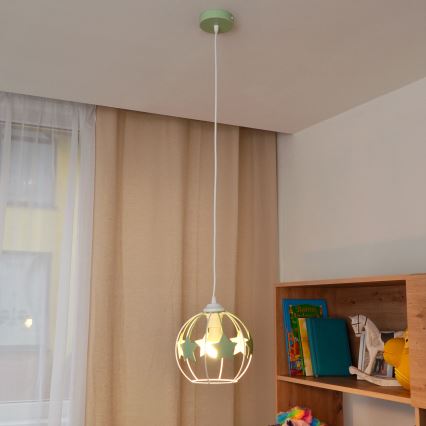 Candeeiro suspenso de criança STARS 1xE27/15W/230V verde/branco