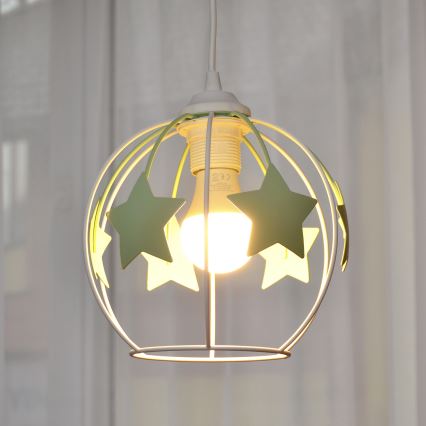 Candeeiro suspenso de criança STARS 1xE27/15W/230V verde/branco