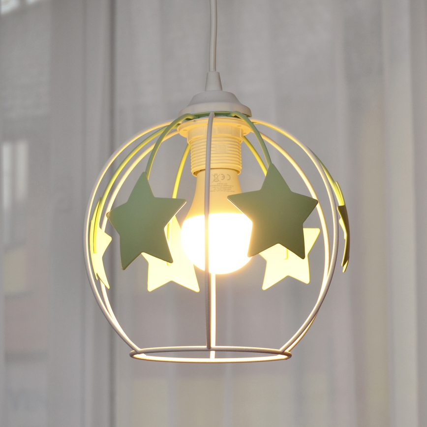 Candeeiro suspenso de criança STARS 1xE27/15W/230V verde/branco