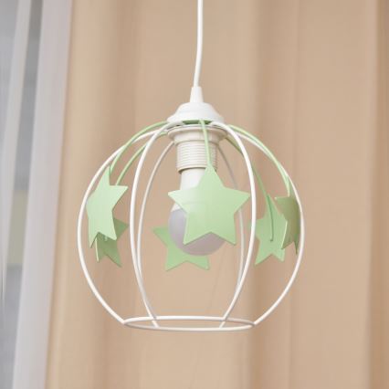 Candeeiro suspenso de criança STARS 1xE27/15W/230V verde/branco