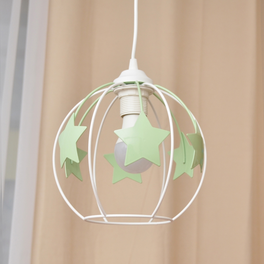 Candeeiro suspenso de criança STARS 1xE27/15W/230V verde/branco