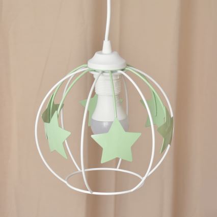 Candeeiro suspenso de criança STARS 1xE27/15W/230V verde/branco