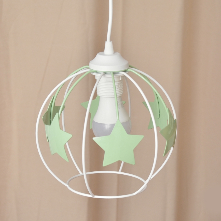 Candeeiro suspenso de criança STARS 1xE27/15W/230V verde/branco